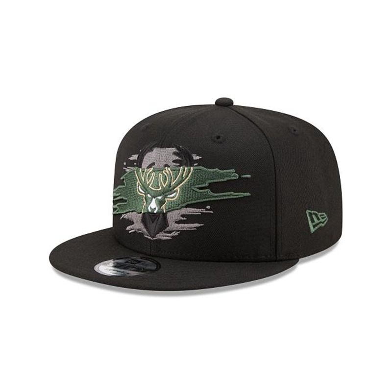 NBA Milwaukee Bucks Logo Tear 9Fifty Snapback (QSM7010) - Green New Era Caps